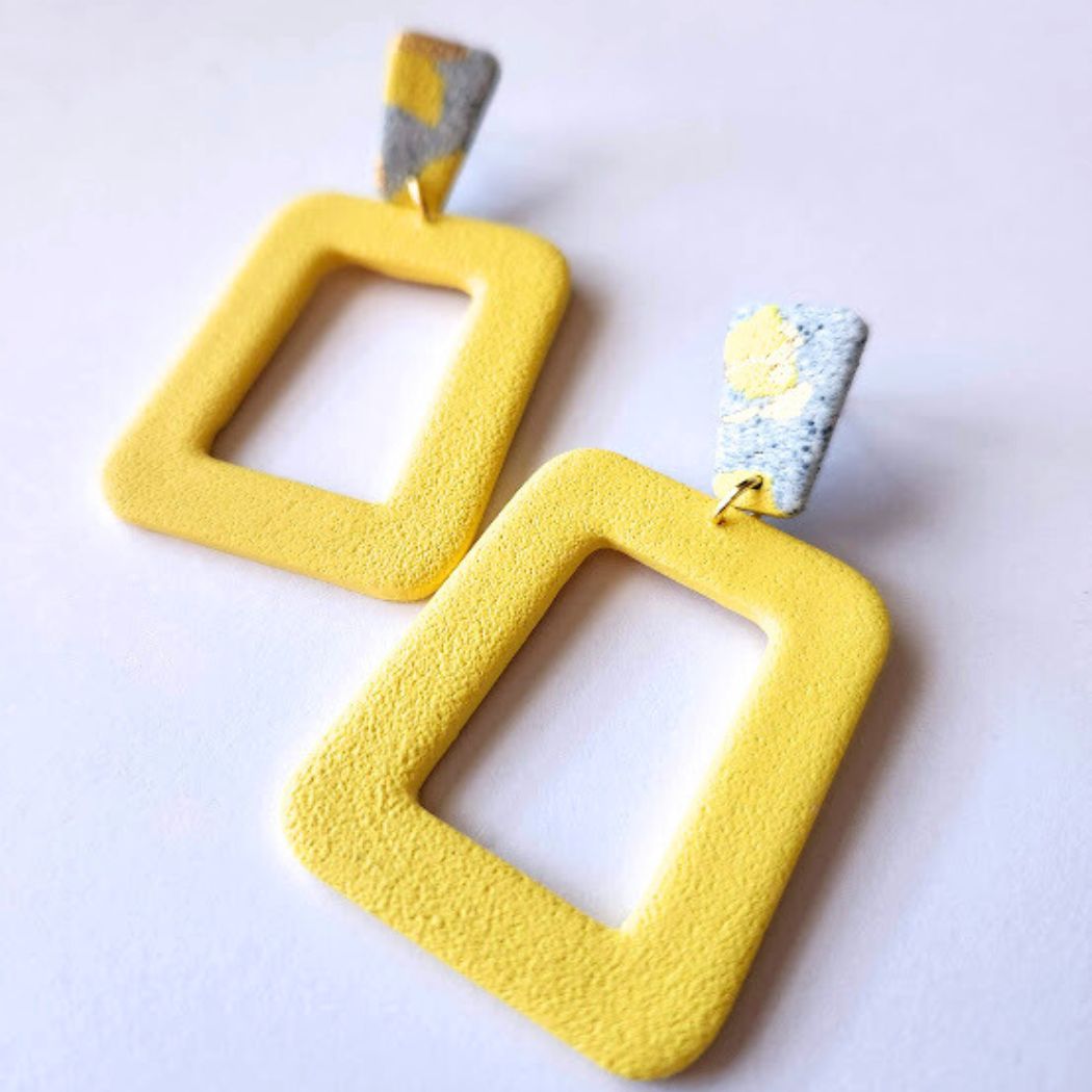 Yellow and Gray Large Statement Earrings