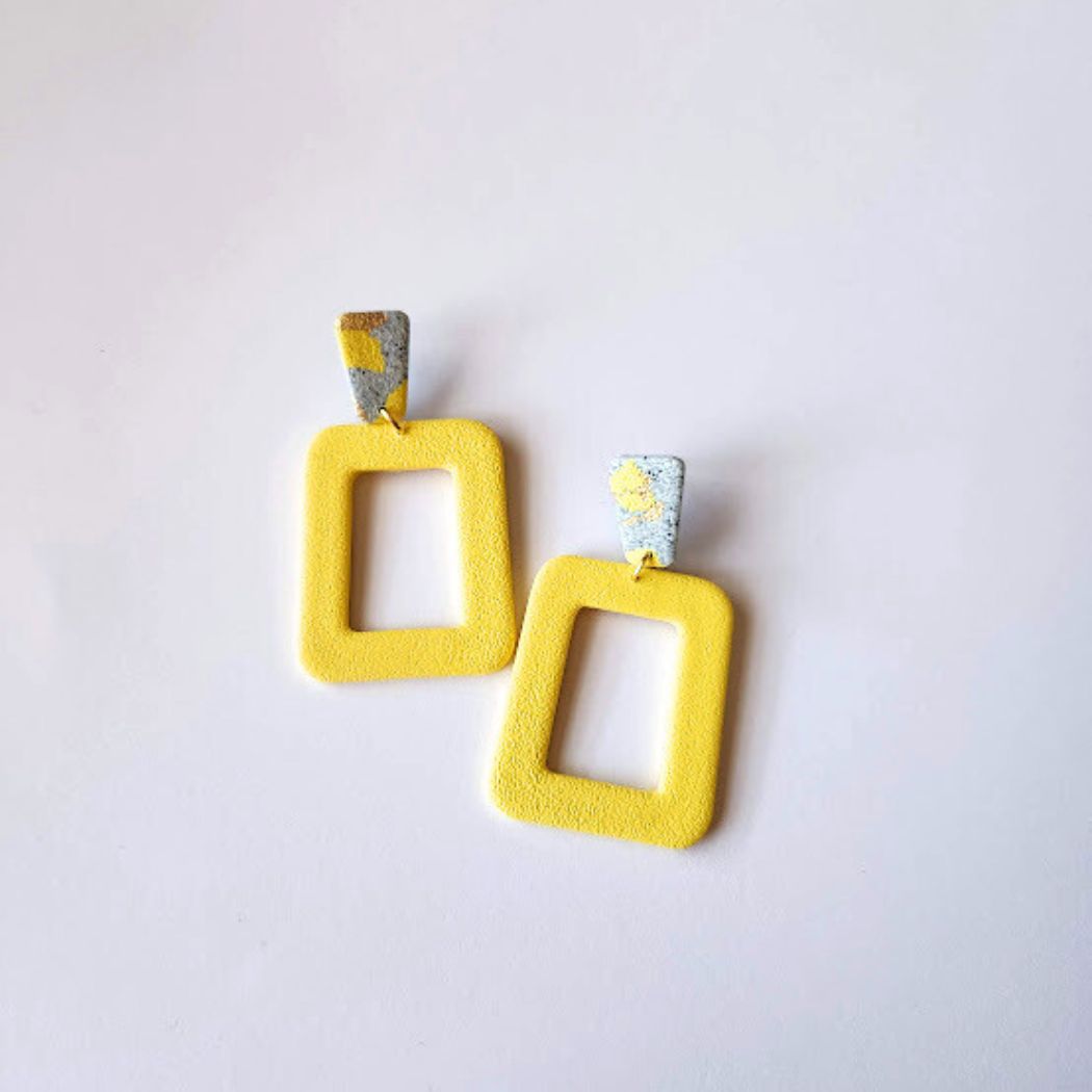 Yellow and Gray Large Statement Earrings