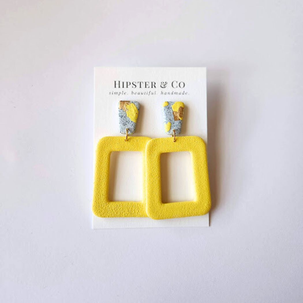 Yellow and Gray Large Statement Earrings