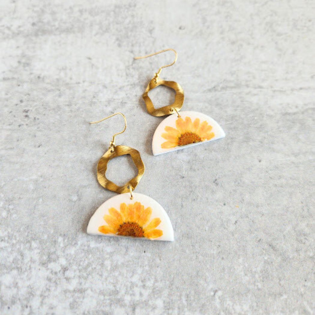 Geometric Floral Polymer Clay Earrings