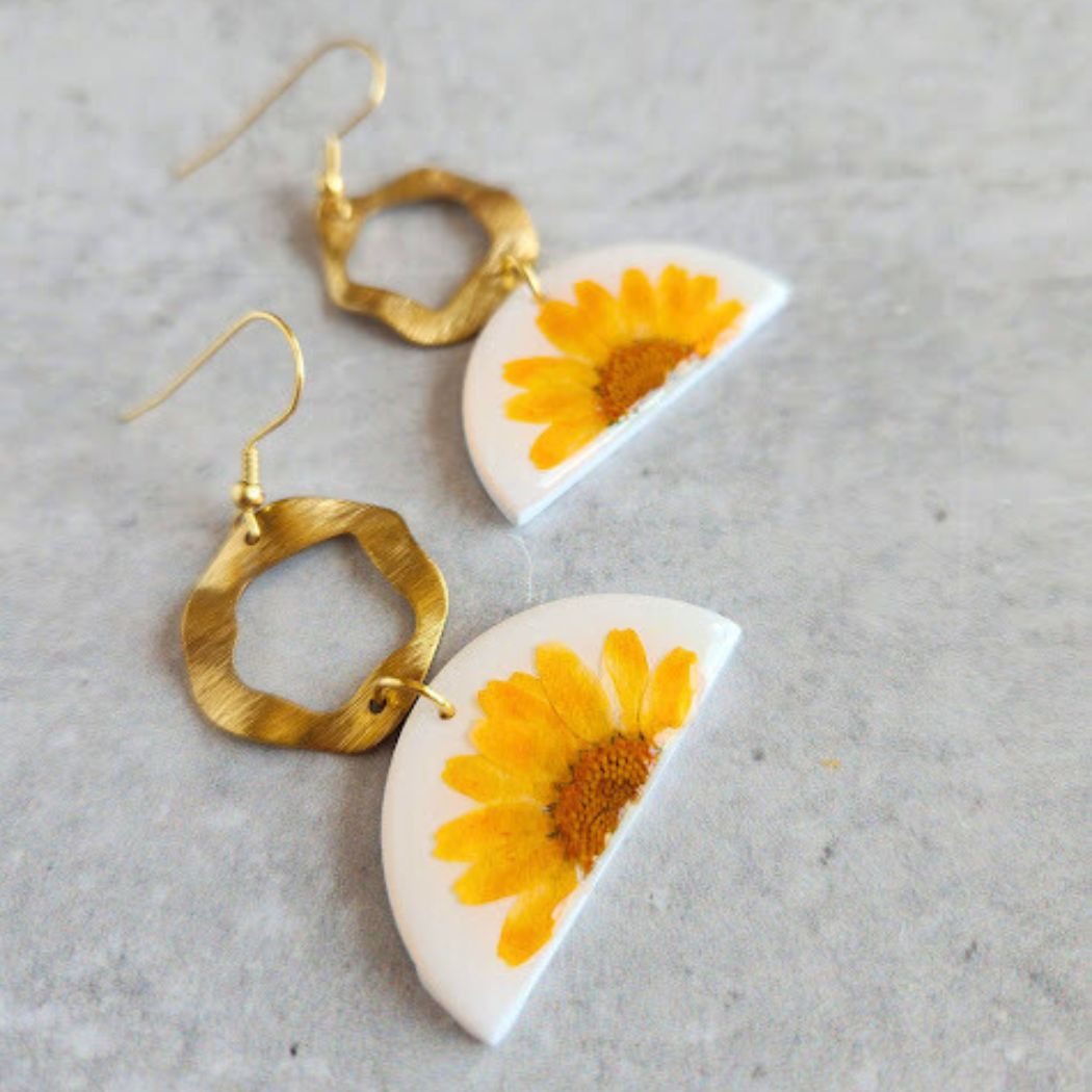 Geometric Floral Polymer Clay Earrings