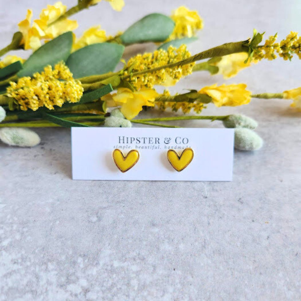 Yellow Polymer Clay and Metal Stud Earrings