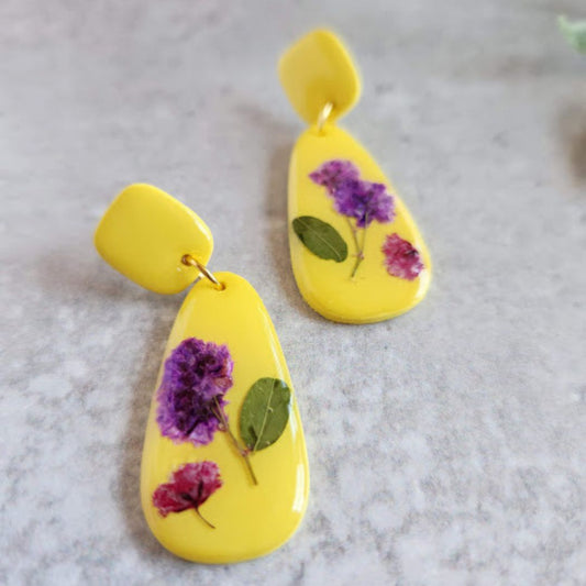 Teardrop Floral Polymer Clay Earrings