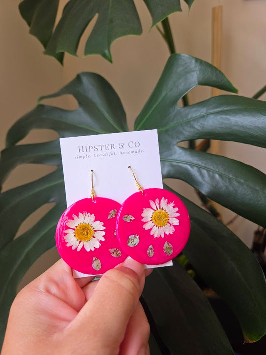 Round Floral Earrings (Pink)