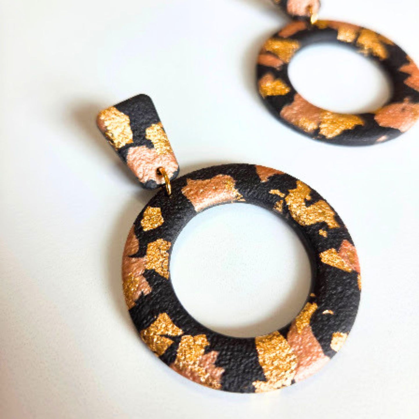Black and Copper Geometric Polymer Clay Dangle Earrings