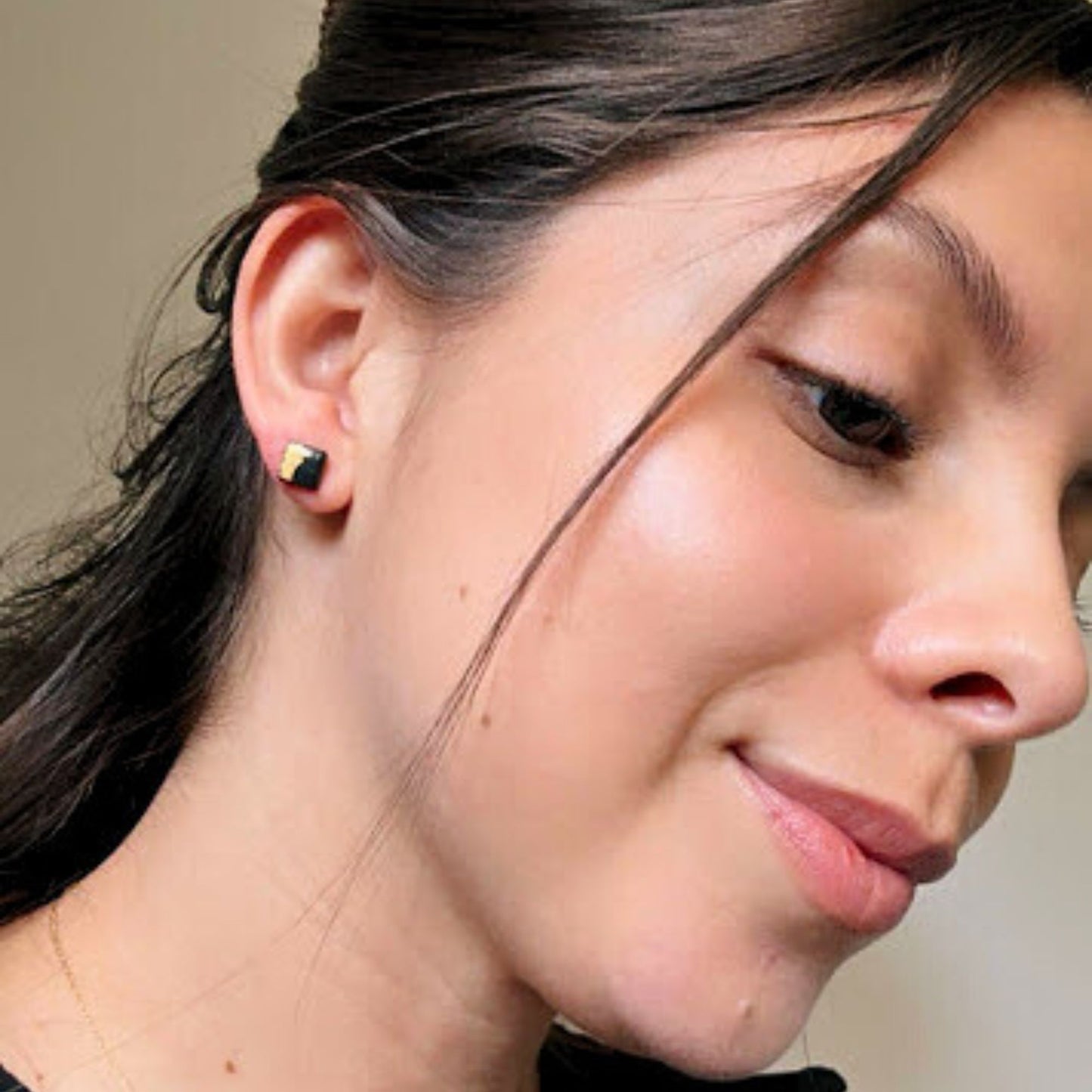 Jade Green and Gold Square Stud Earrings