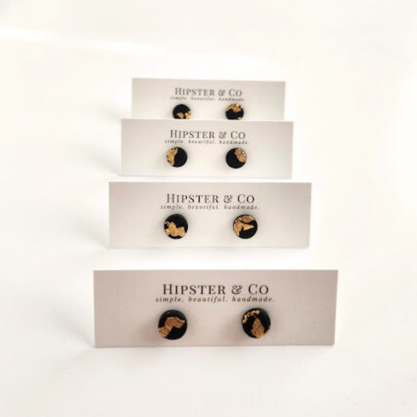 Black and Gold Mini Round Stud Earrings