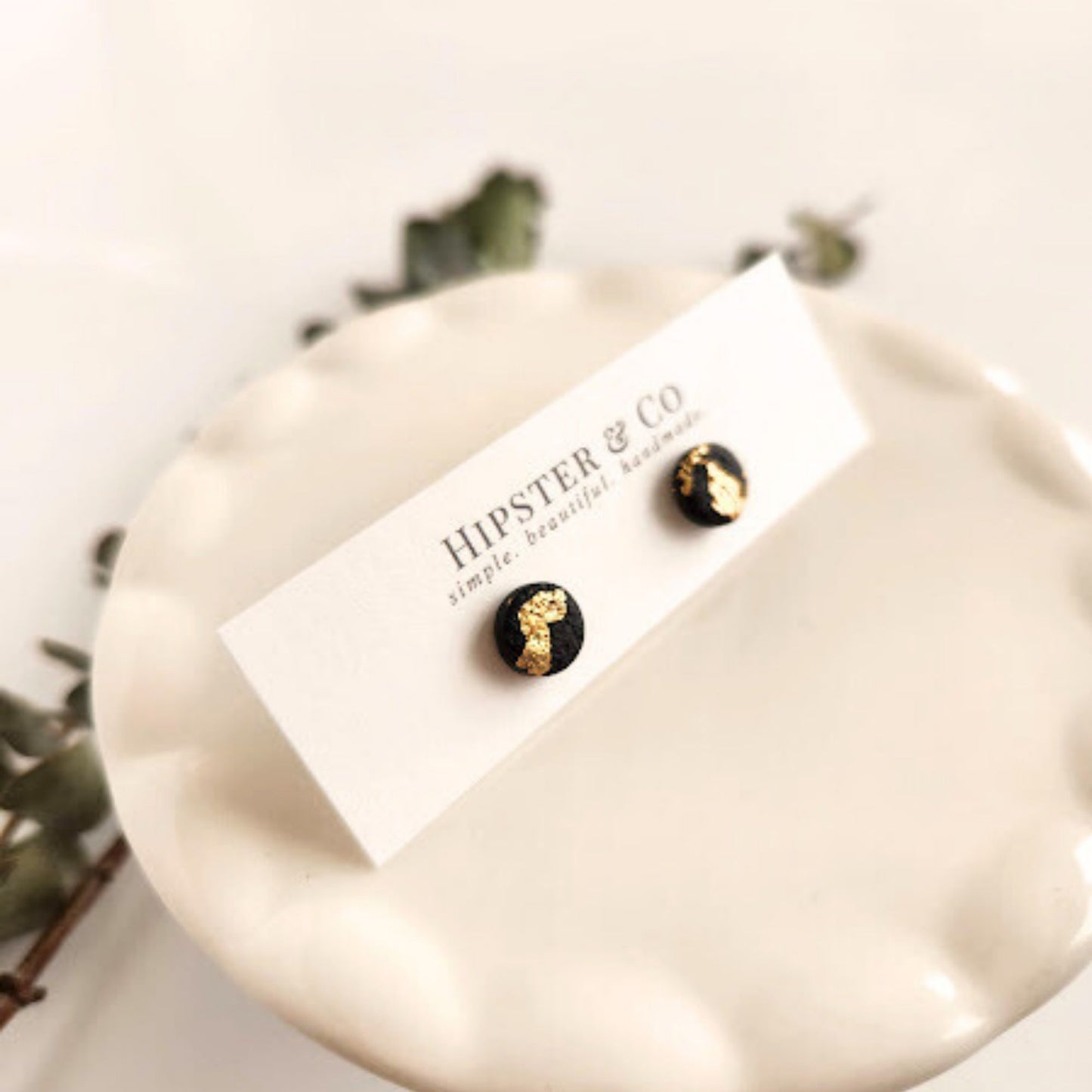 Black and Gold Mini Round Stud Earrings