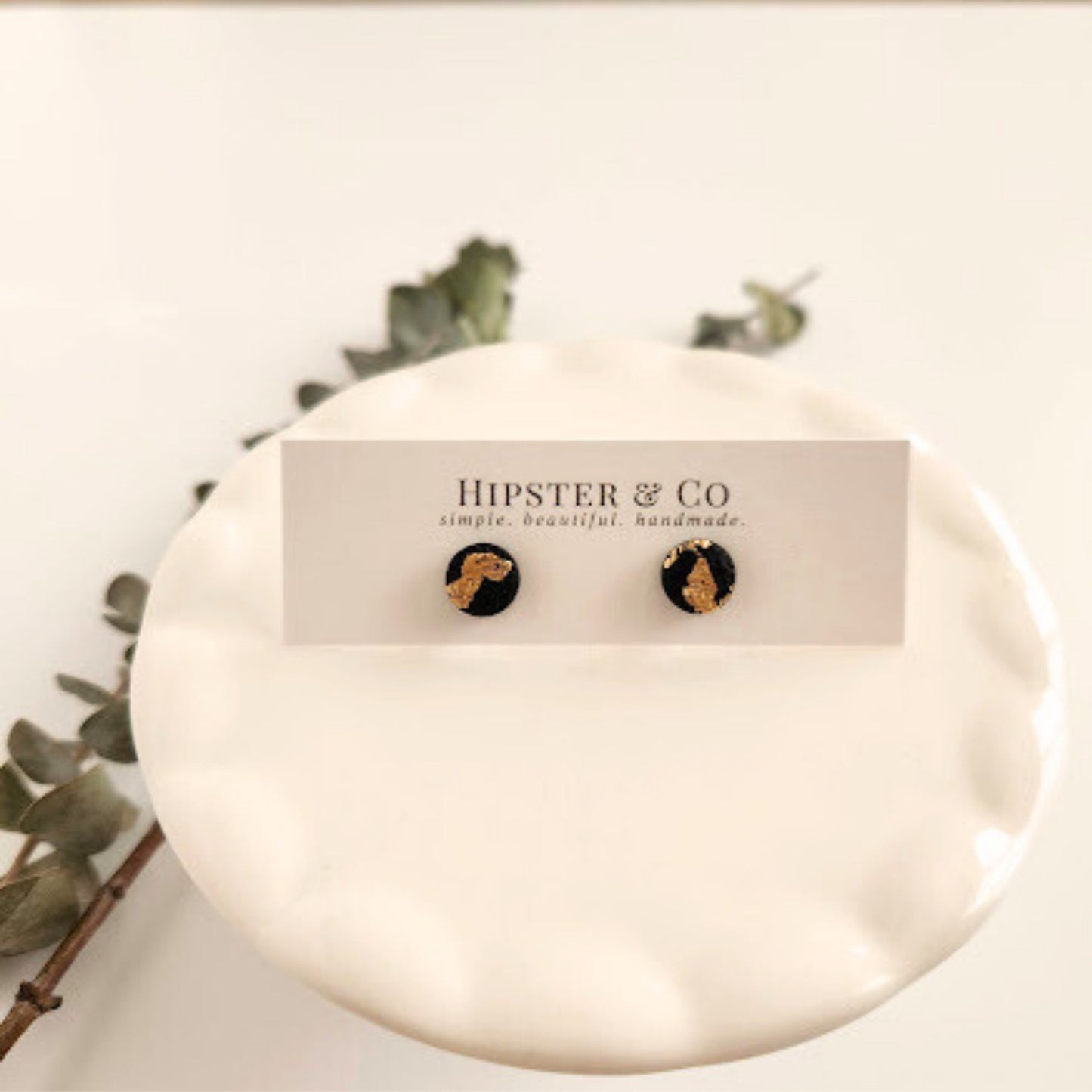 Black and Gold Mini Round Stud Earrings