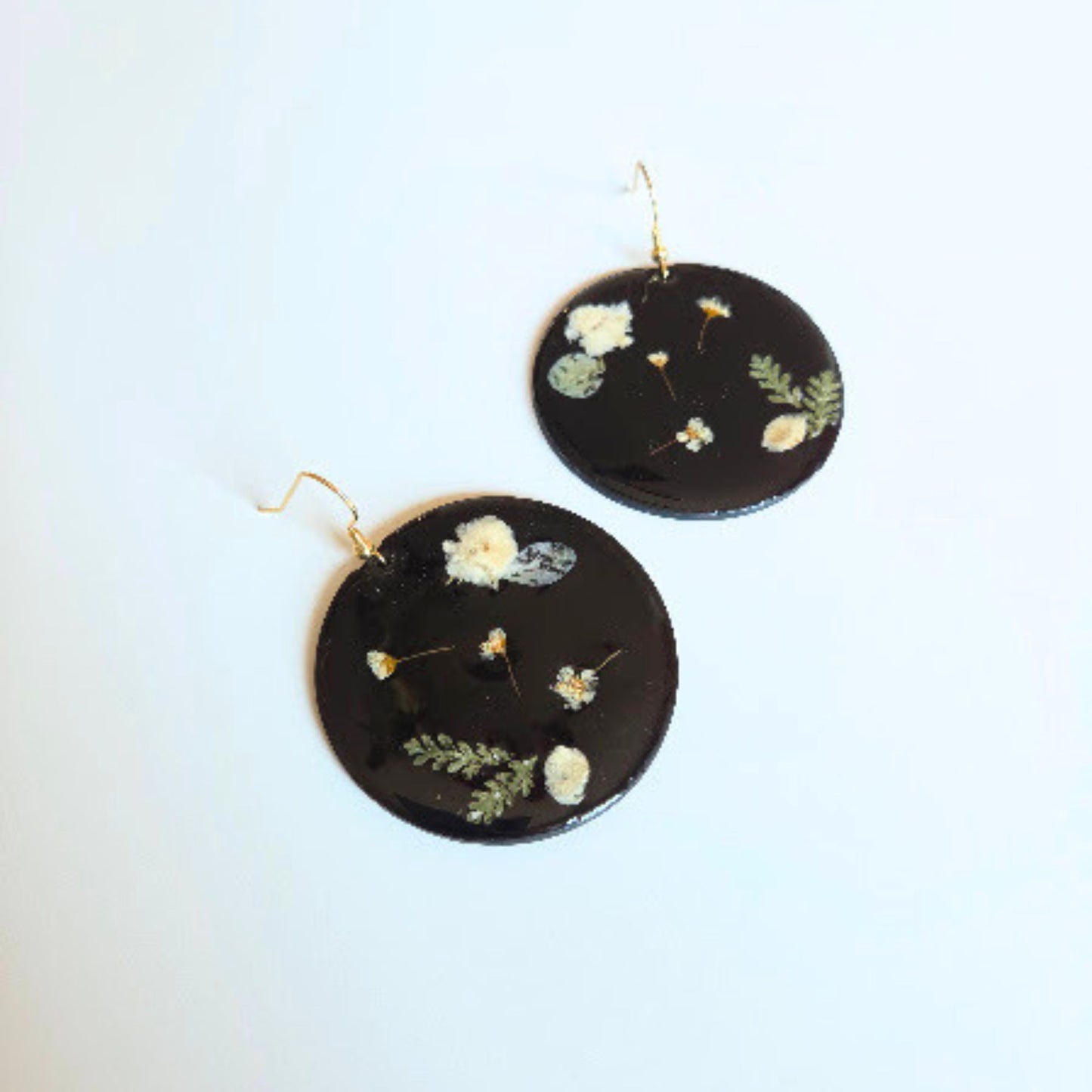 Black Round Floral Earring