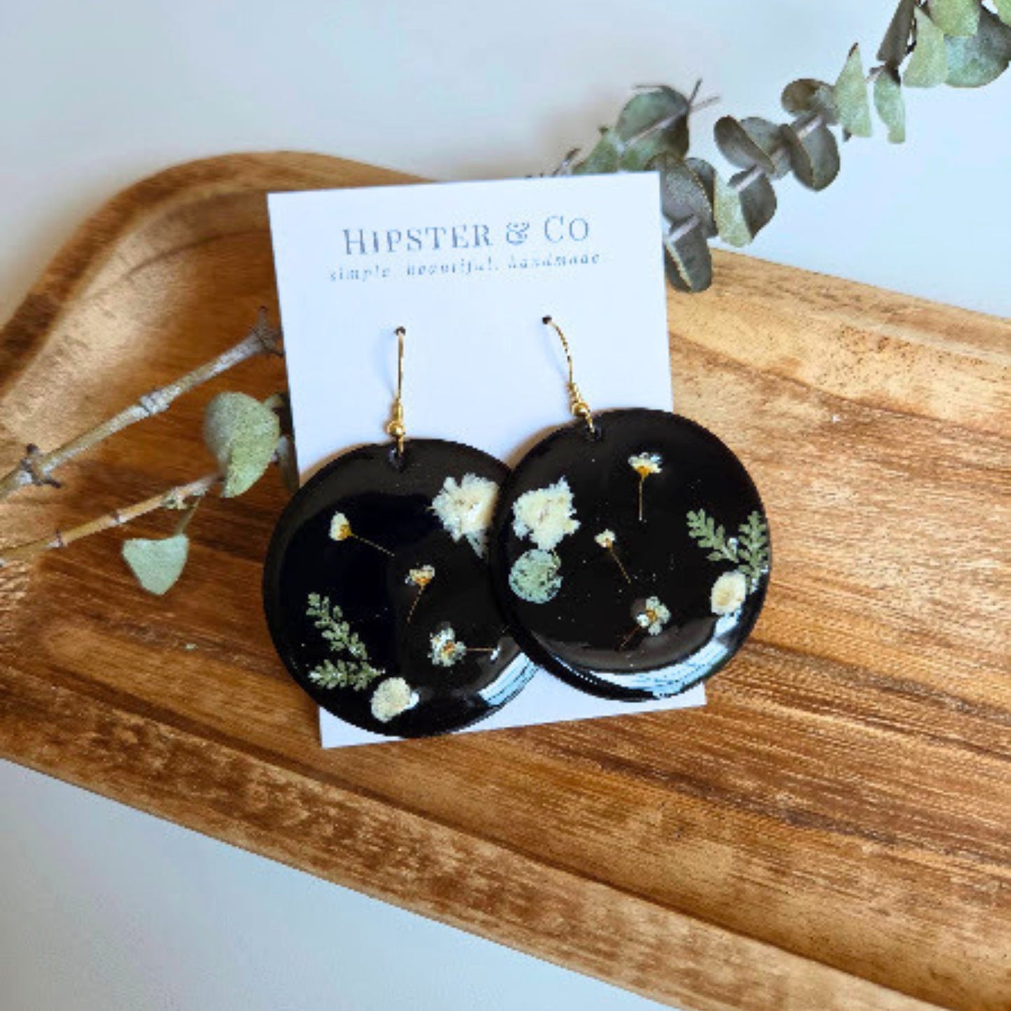 Black Round Floral Earring