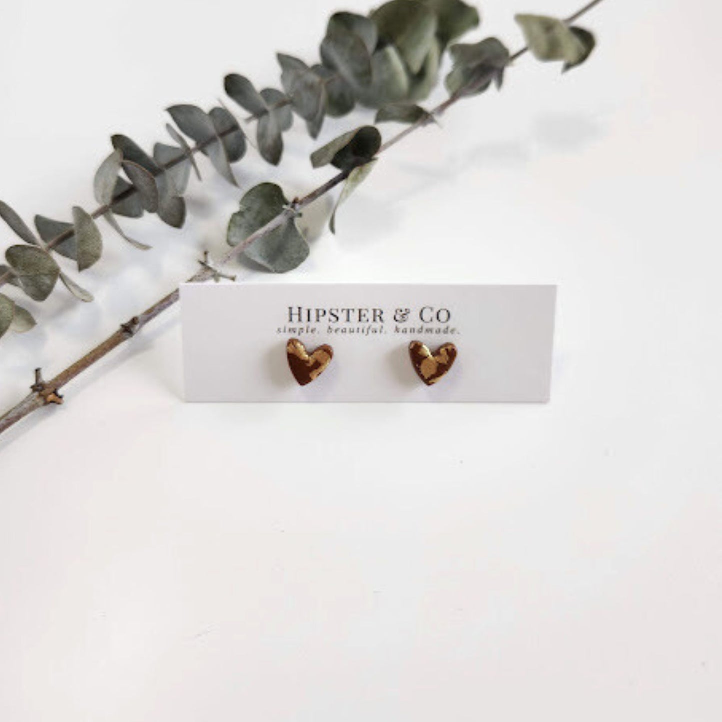 Caramel and Gold Heart Stud Earrings