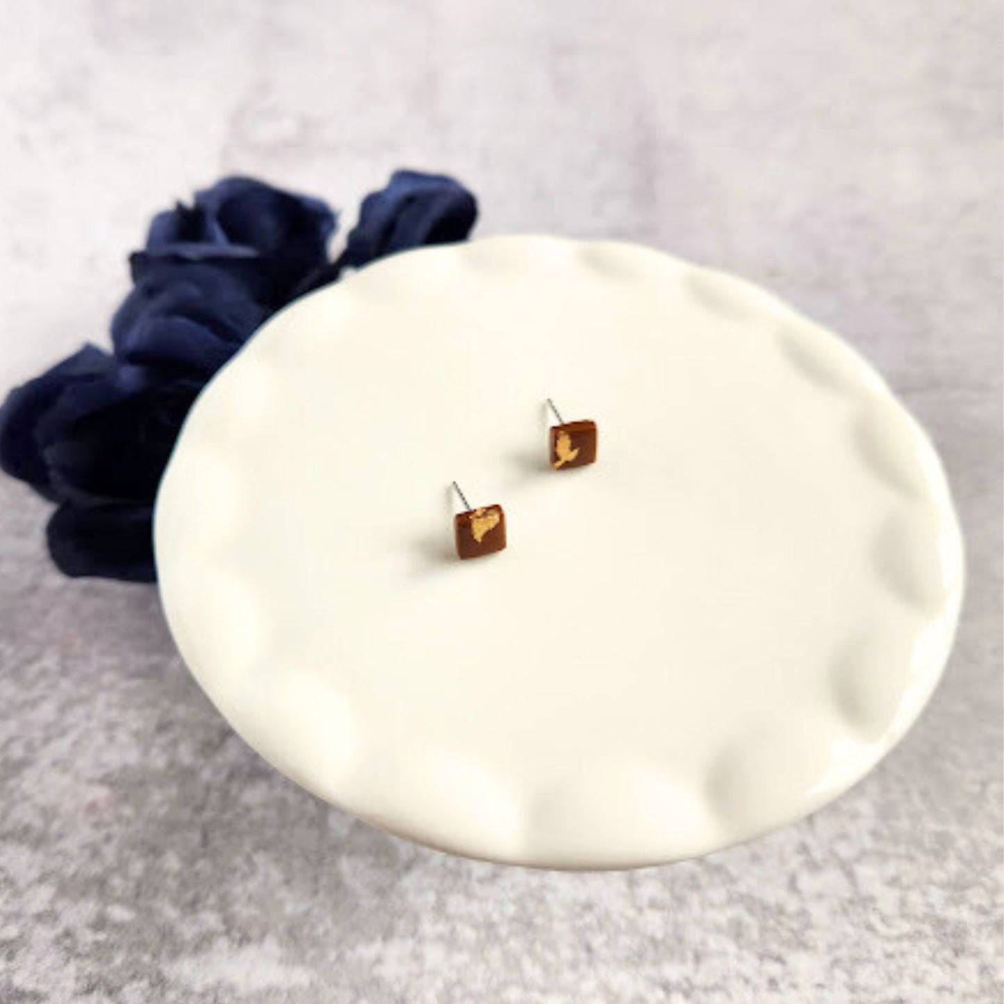 Caramel and Gold Square Stud Earrings