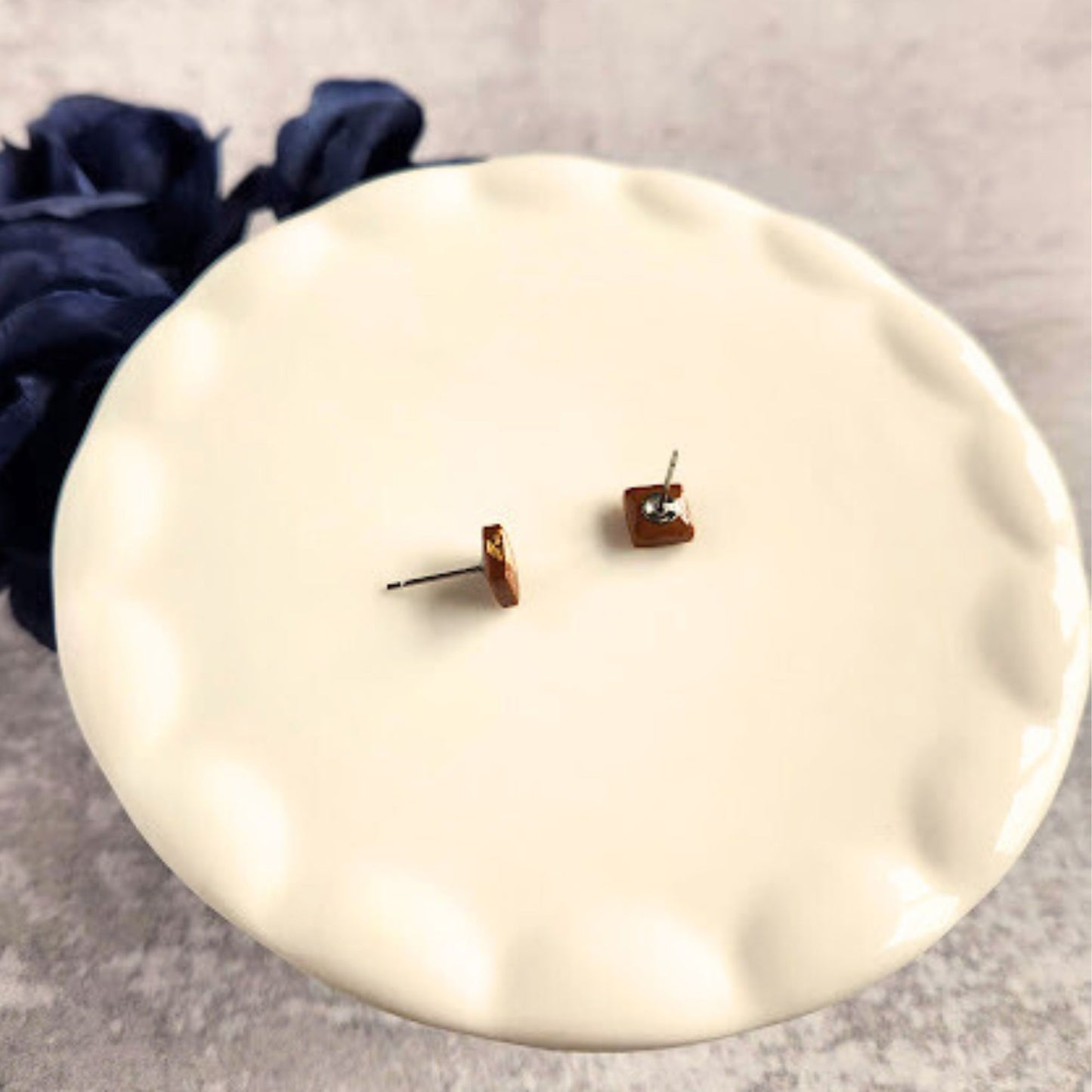 Caramel and Gold Square Stud Earrings
