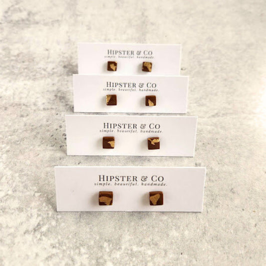 Caramel and Gold Square Stud Earrings