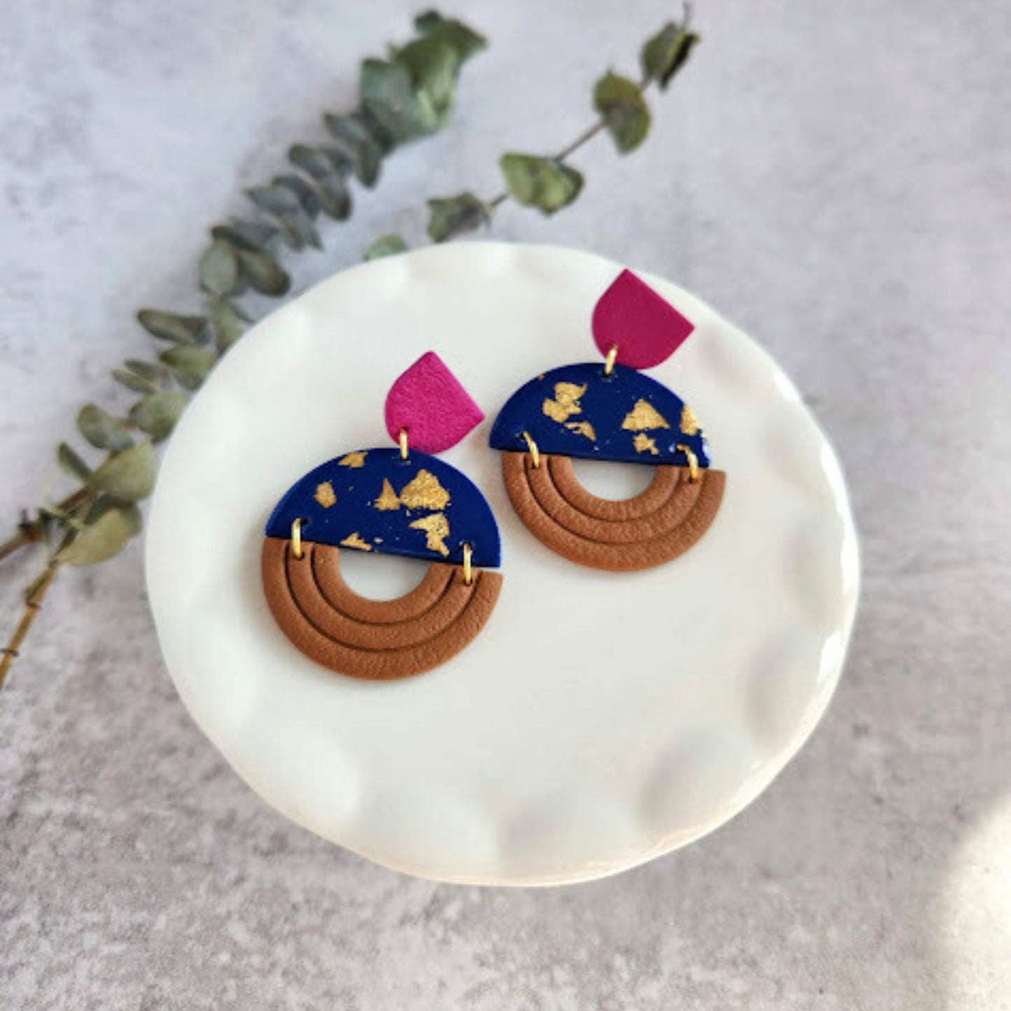 Navy and Brown Color Block Geometric Earring