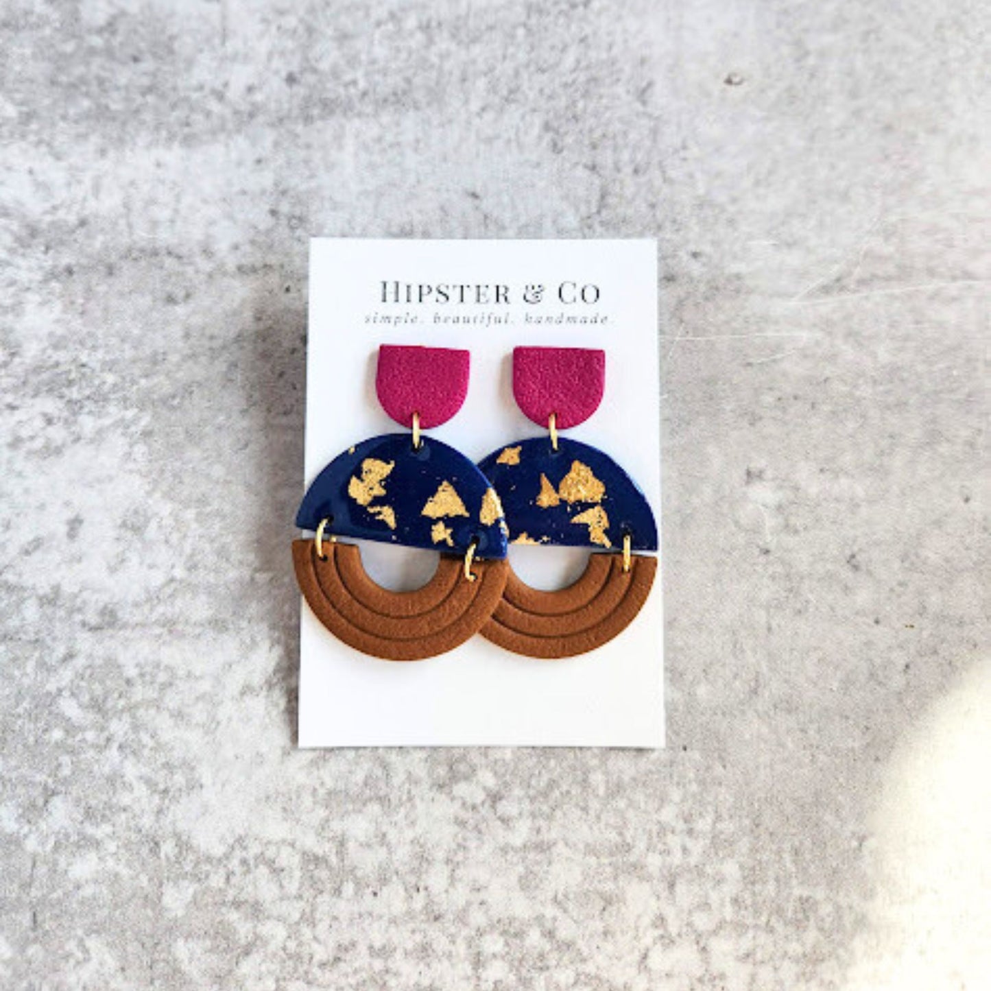 Navy and Brown Color Block Geometric Earring