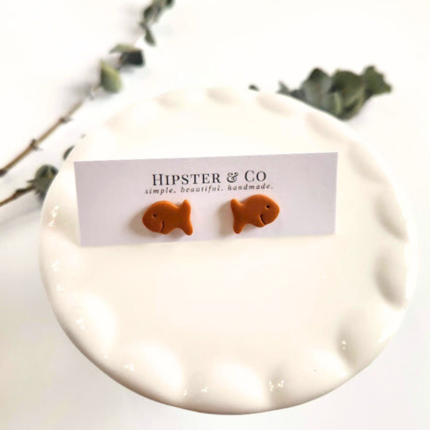 Gold Fish Polymer Clay Stud Earrings