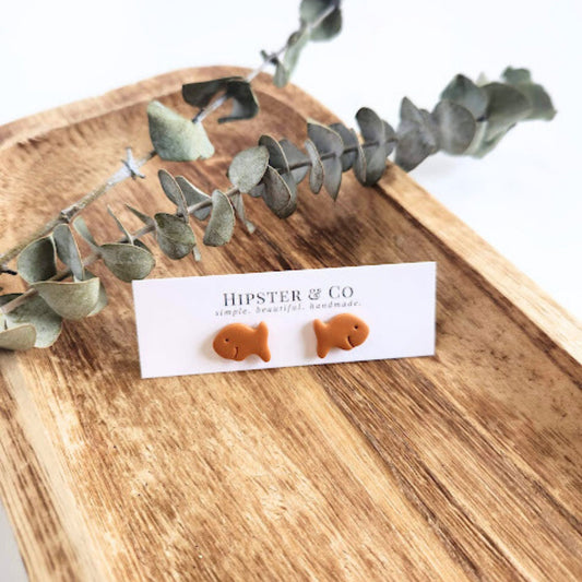 Gold Fish Polymer Clay Stud Earrings