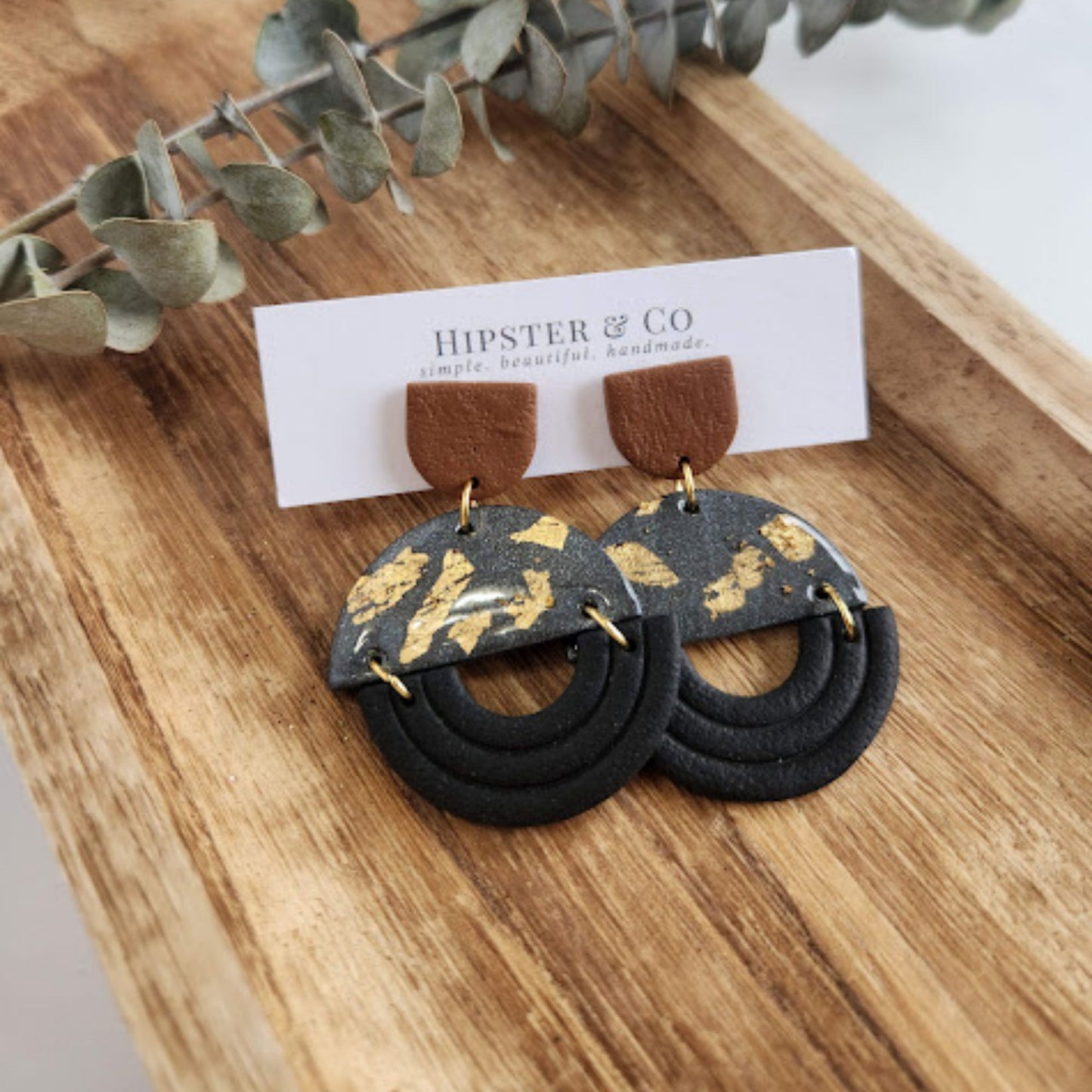Black Slate and Brown Clip-on  Color Block Geometric Earring