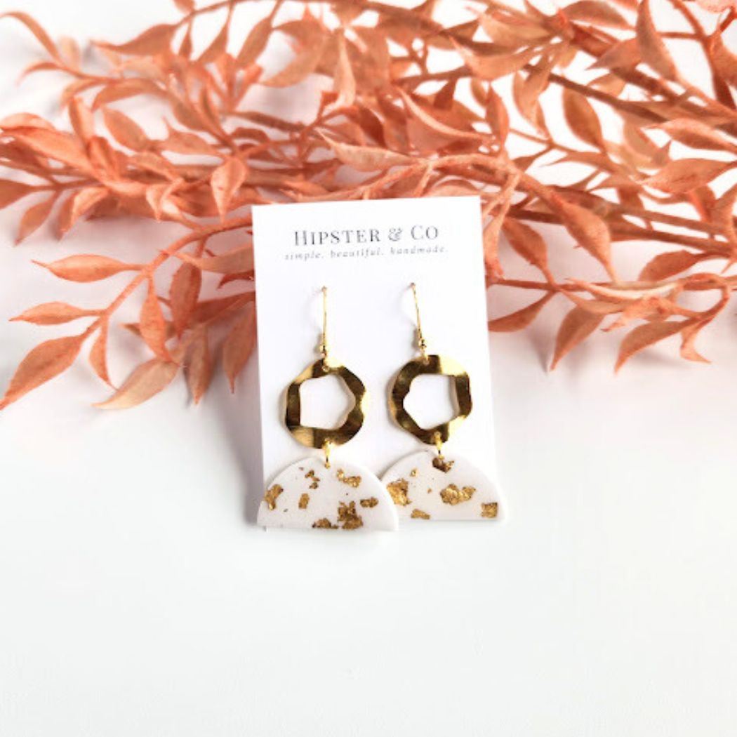 The Isha White and Gold Polymer Clay Dangle Earrings