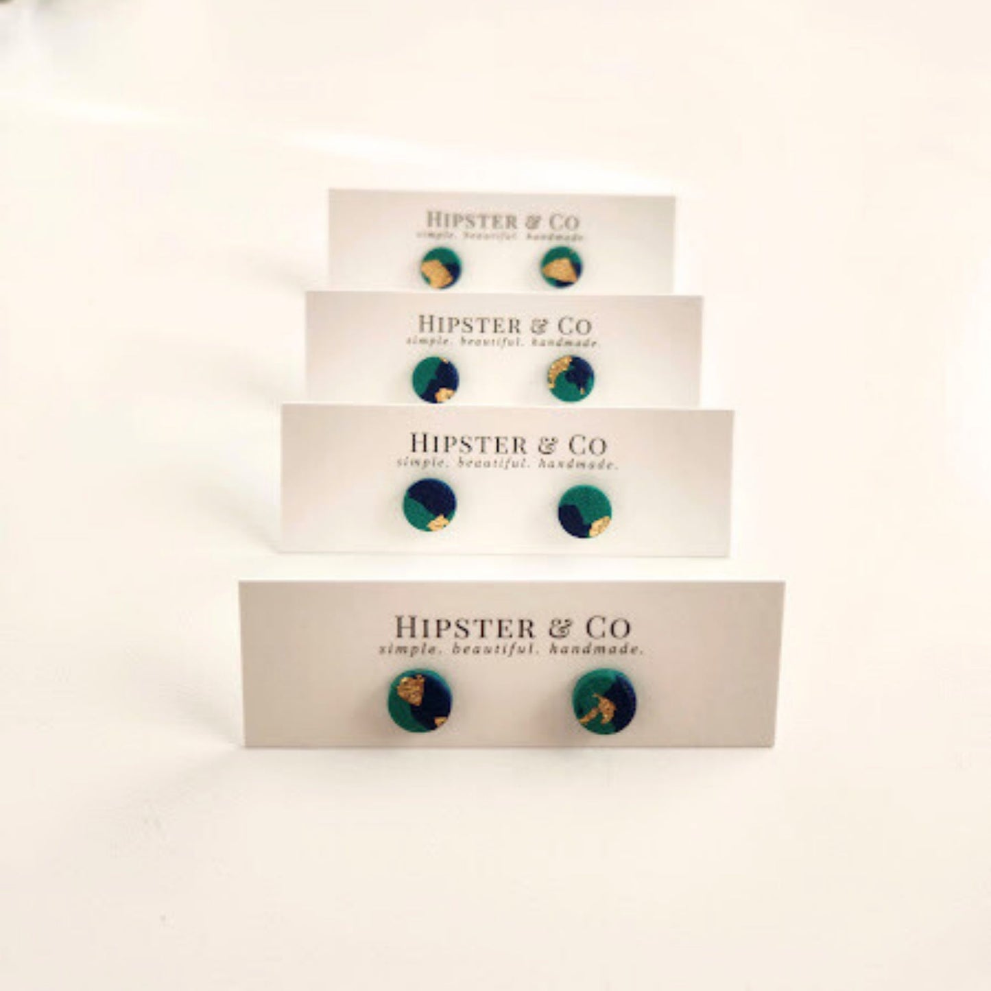 Green, Navy, and Gold Mini Round Earrings