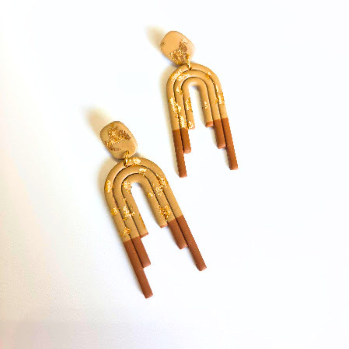Latte, Gold, and Brown Polymer Clay Dangle Earrings