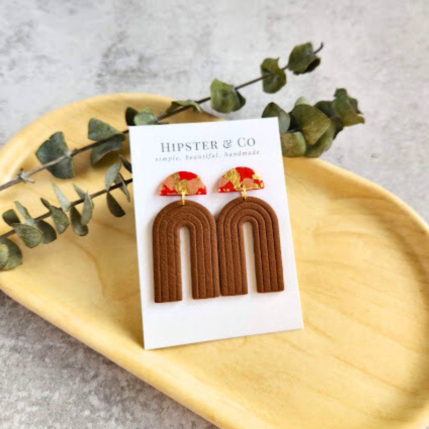 Brown and Red Geometric Handmade Earrings