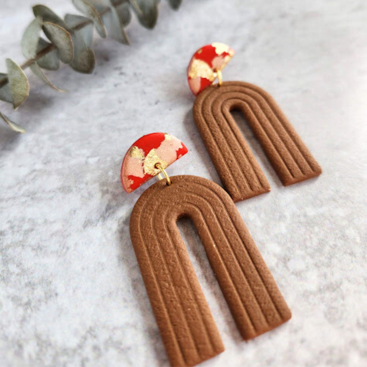 Brown and Red Geometric Handmade Earrings