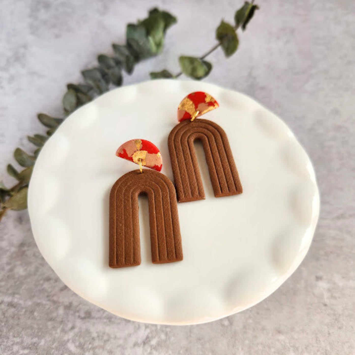 Brown and Red Geometric Handmade Earrings