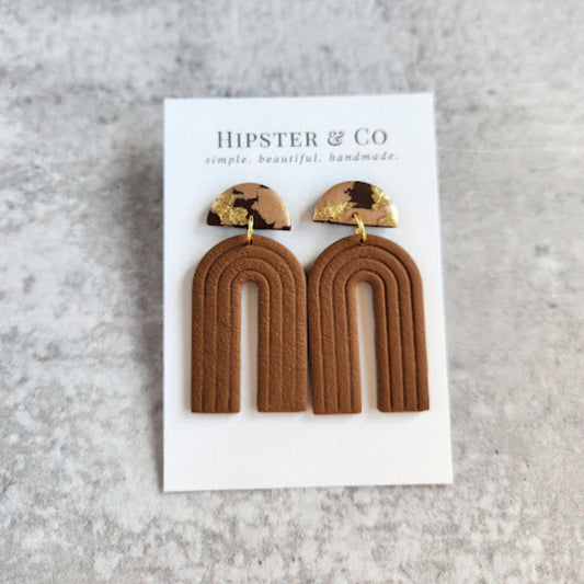 Brown Geometric Arch Handmade Earrings