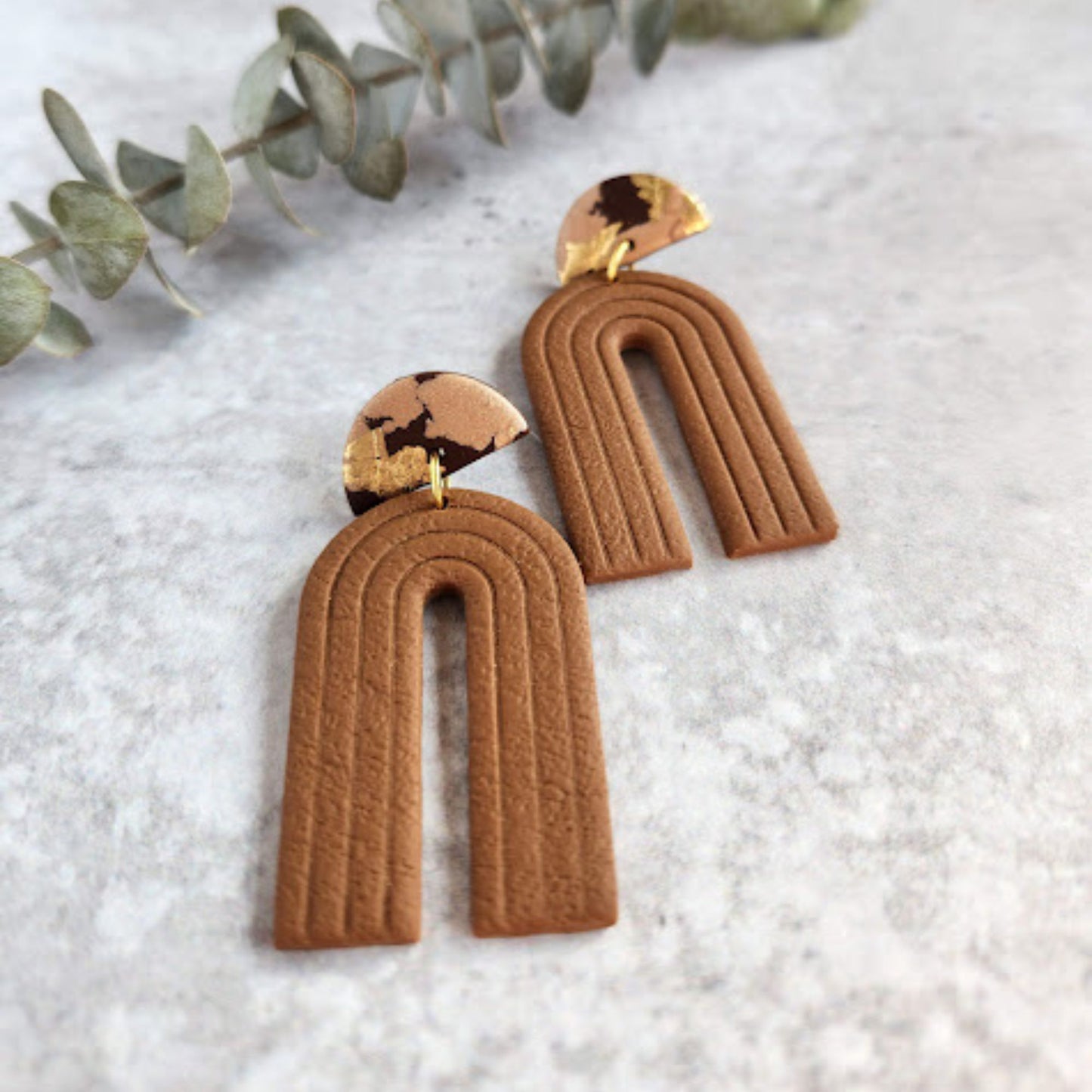 Brown Geometric Arch Handmade Earrings