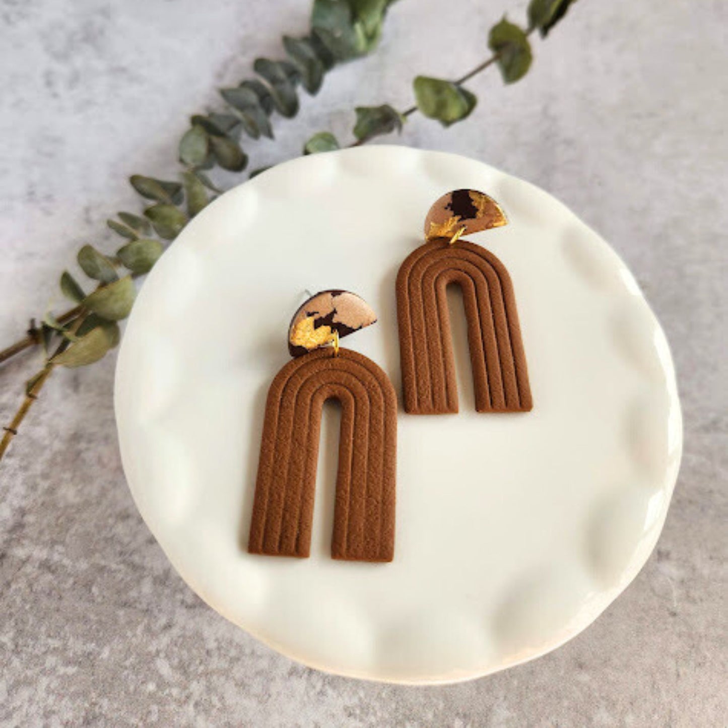 Brown Geometric Arch Handmade Earrings