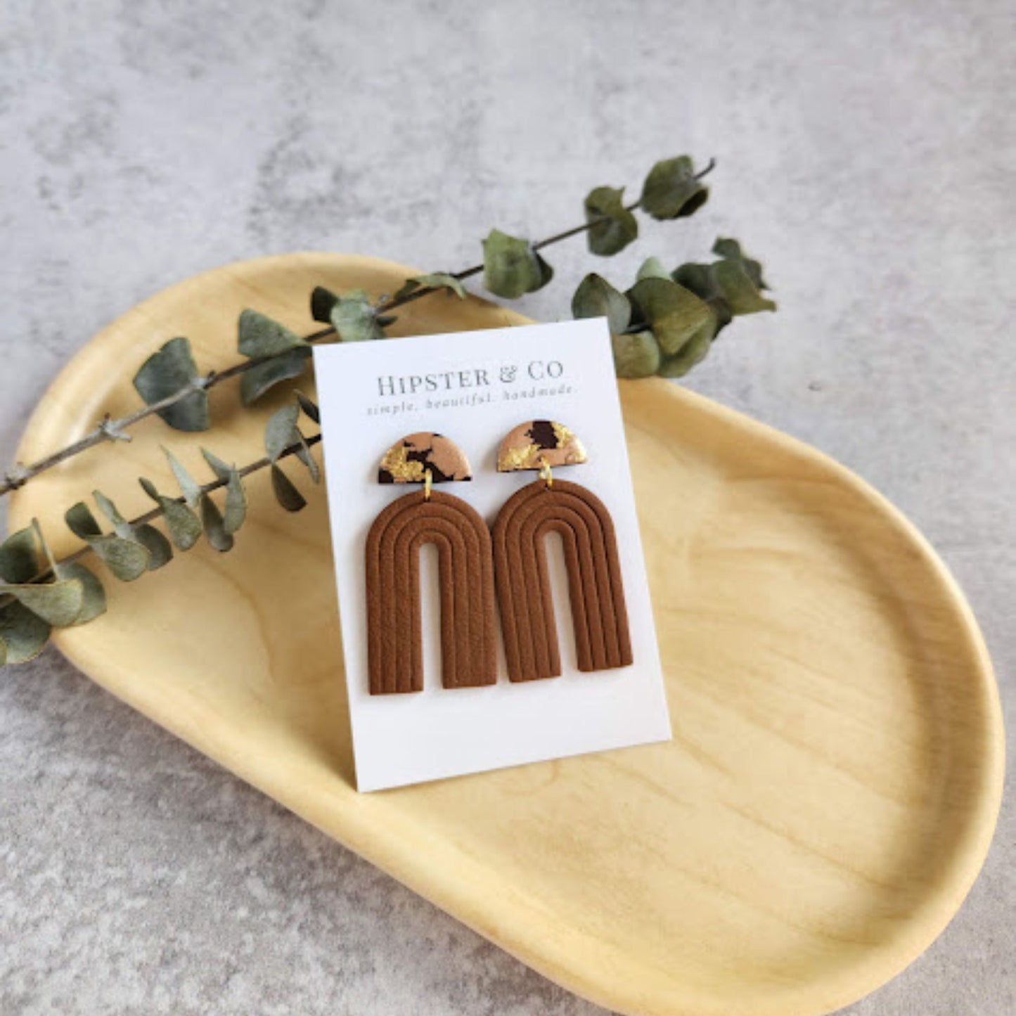 Brown Geometric Arch Handmade Earrings