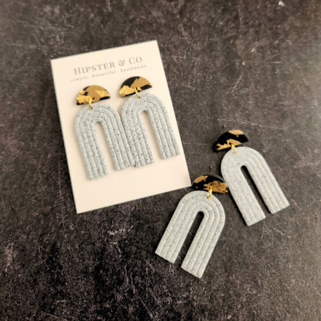 Geometric Polymer Clay Earrings in Grey and Black