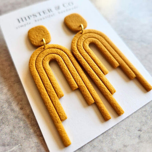 Mustard Colored Dangle Polymer Clay Earrings - The Angelica