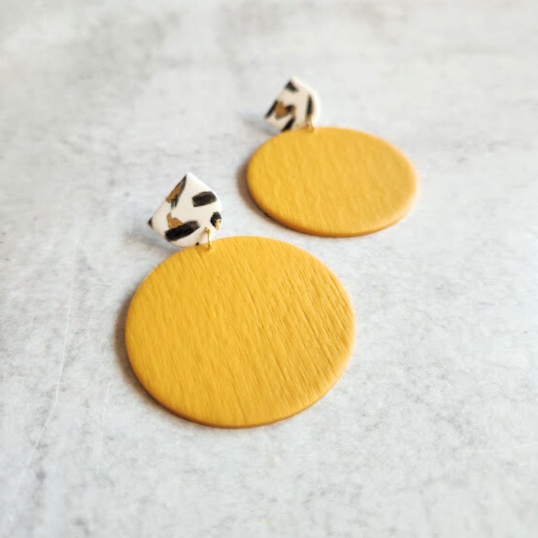 Mustard Yellow Geometric Dangle Earrings