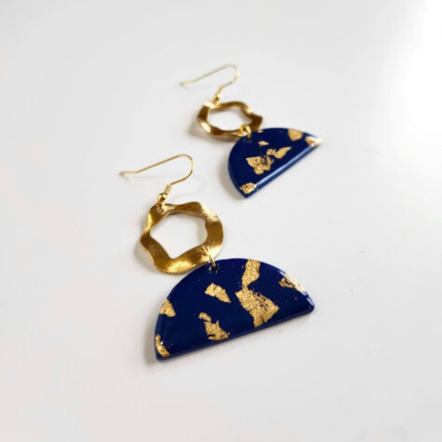 Navy and Gold Polymer Clay Dangle Earrings