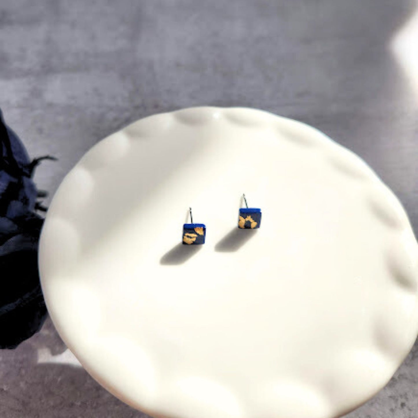 Navy and Gold Square Stud Earrings