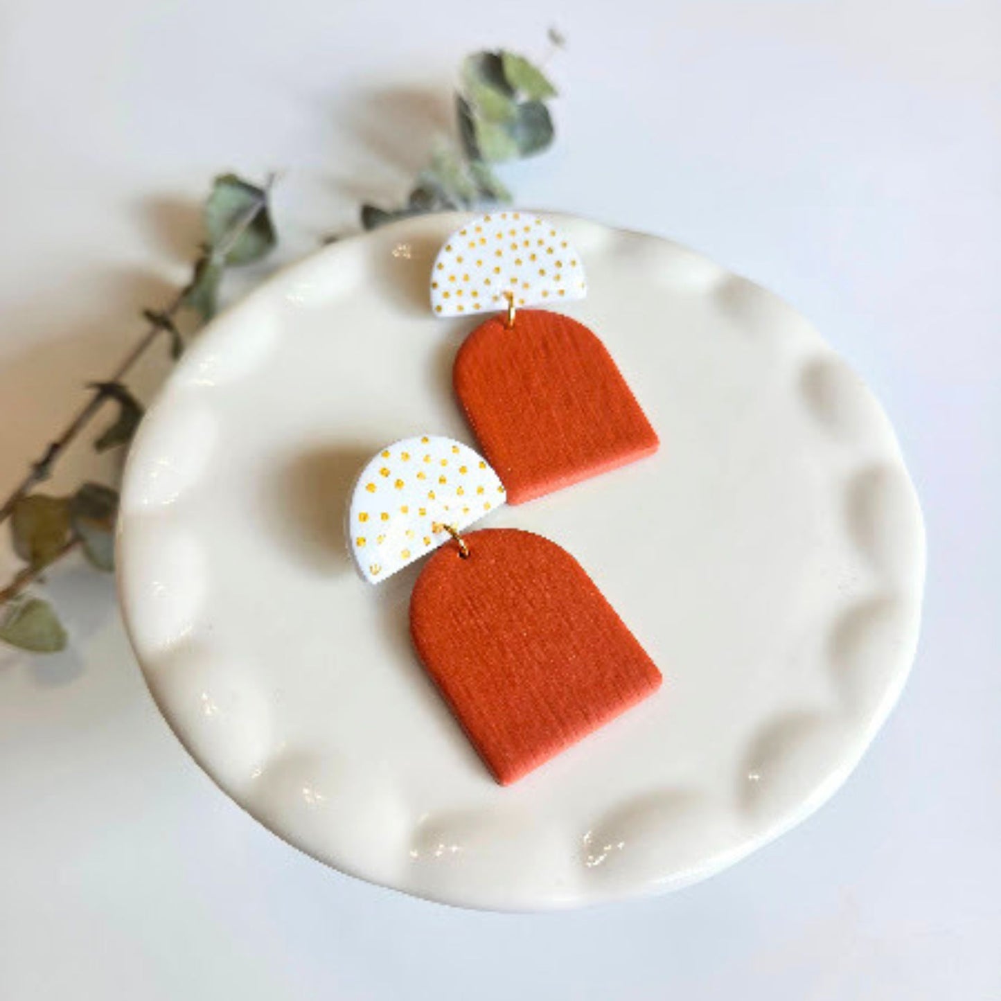 Orange and White Geometric Arch Earrings