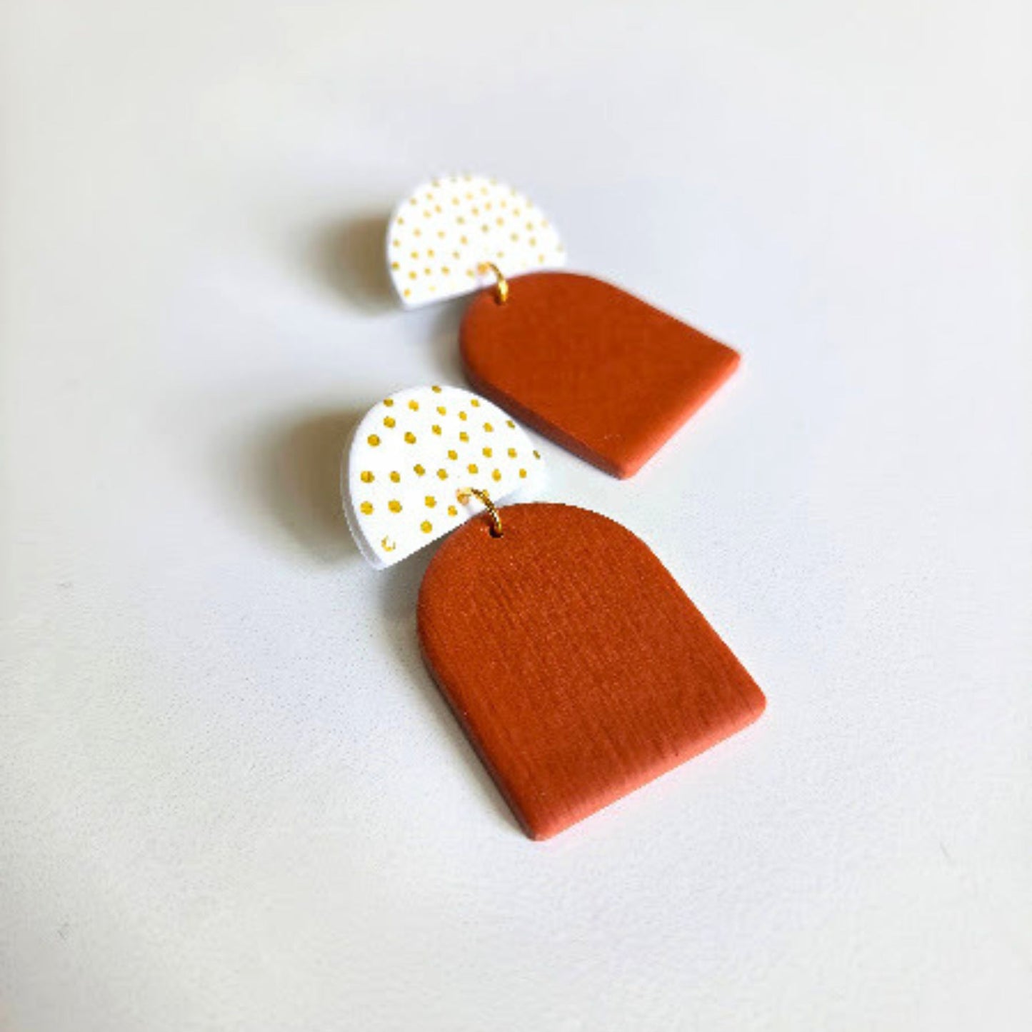 Orange and White Geometric Arch Earrings
