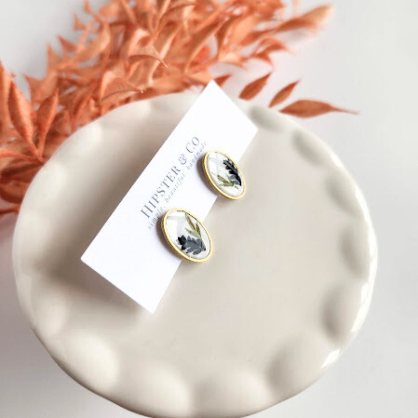 Oval Floral Polymer Clay Stud Earrings