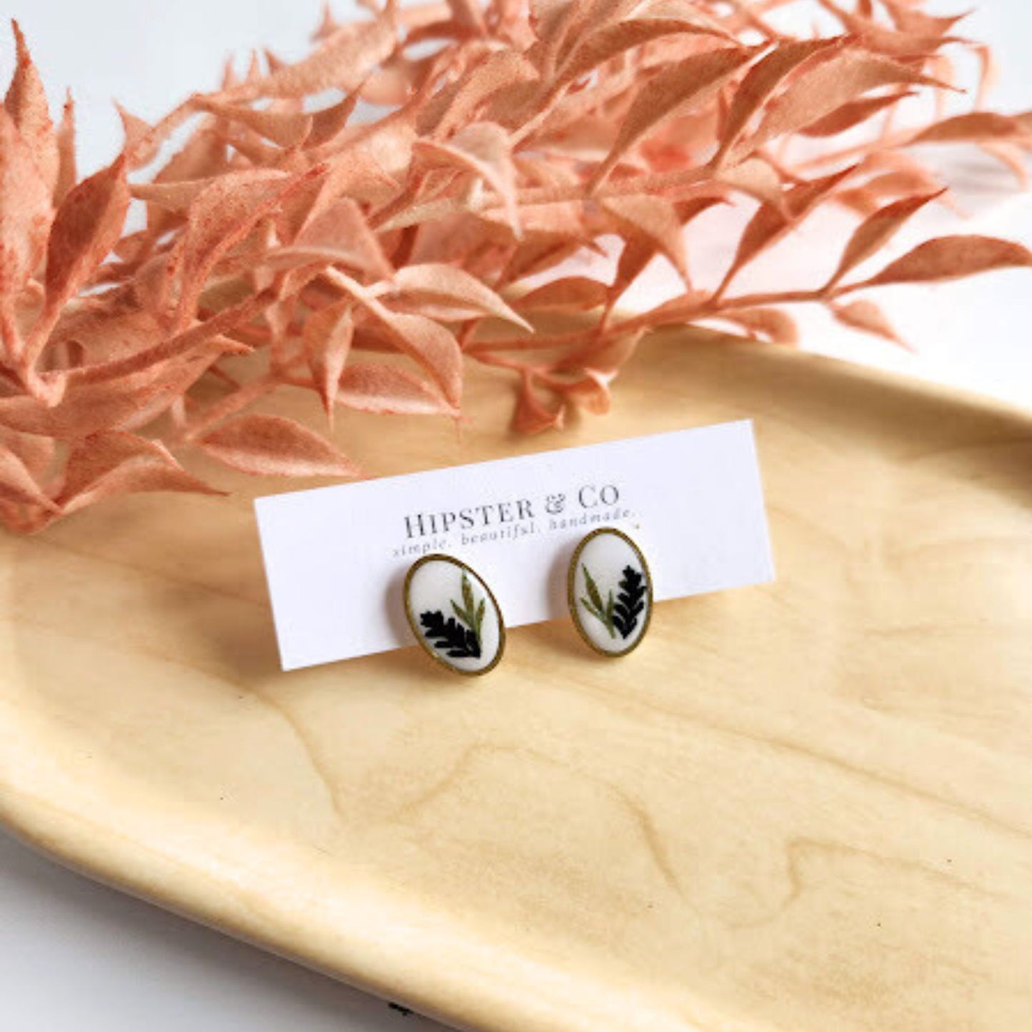 Oval Floral Polymer Clay Stud Earrings