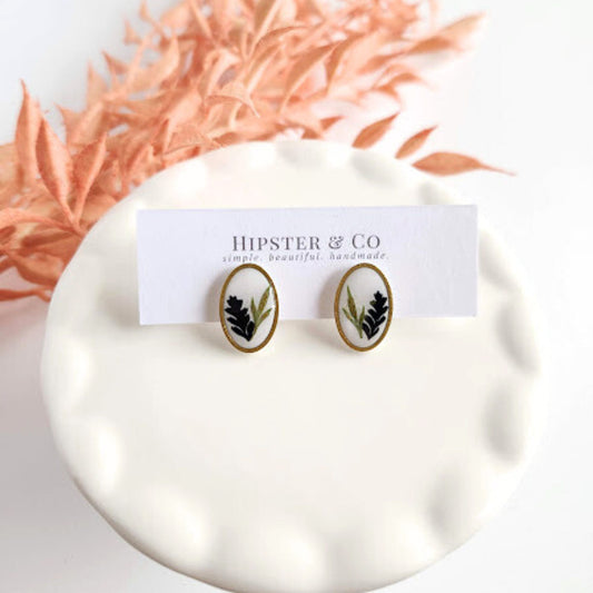 Oval Floral Polymer Clay Stud Earrings