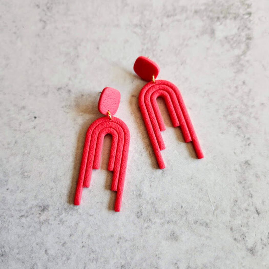 Raspberry Dangle Polymer Clay Earrings - The Angelica