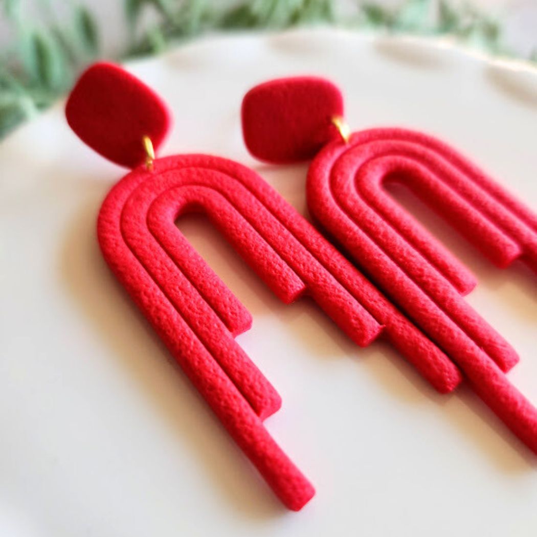 Raspberry Clip-on Polymer Clay Dangle Earrings