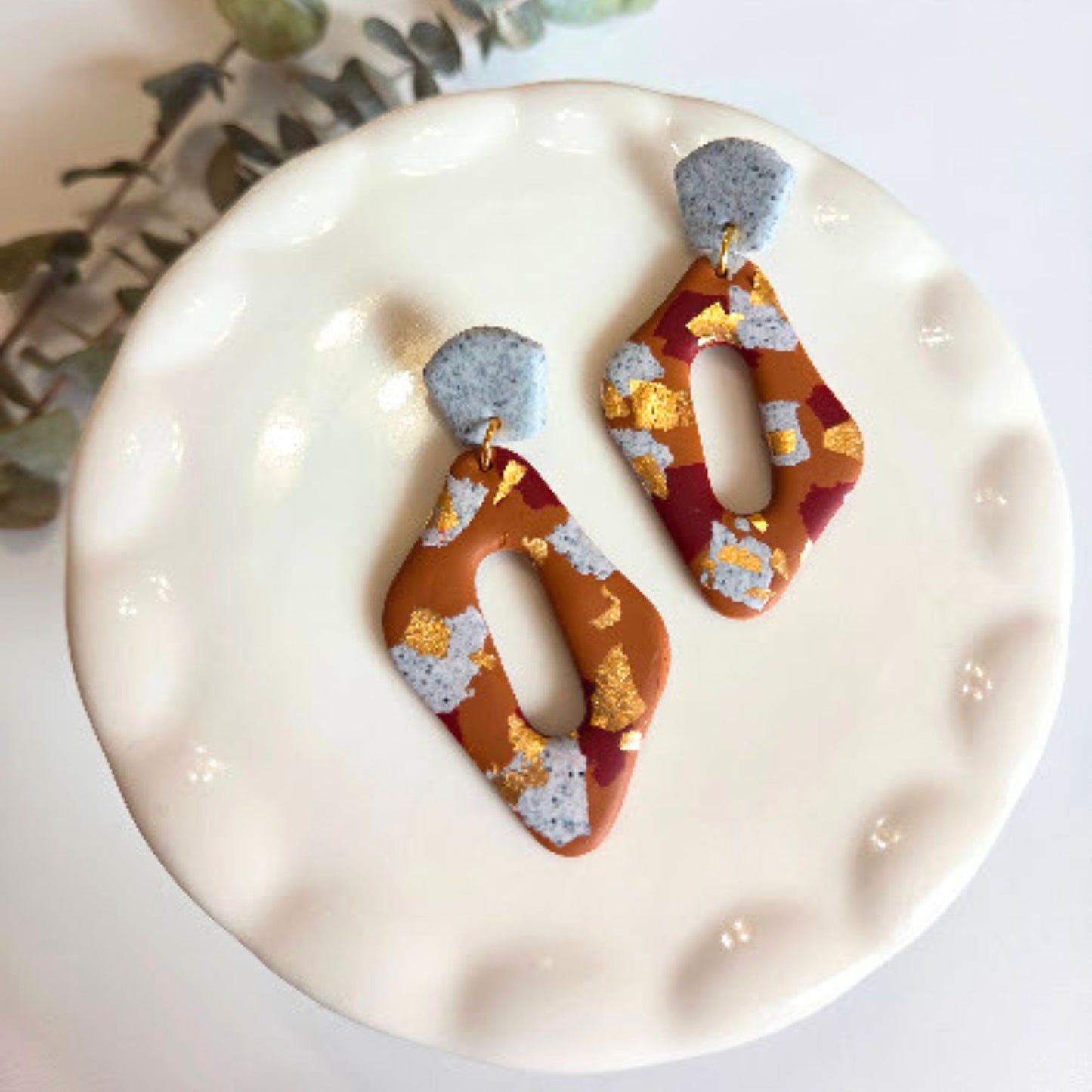 Red and Brown Polymer Clay Earrings