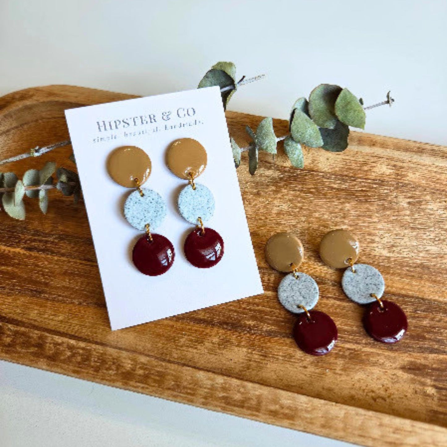 Red Natural Geometric Dangle Earring - The Pierre