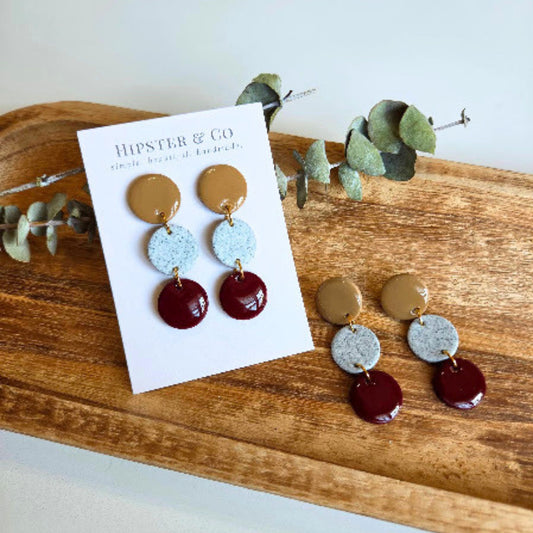 Red Natural Geometric Dangle Earring - The Pierre