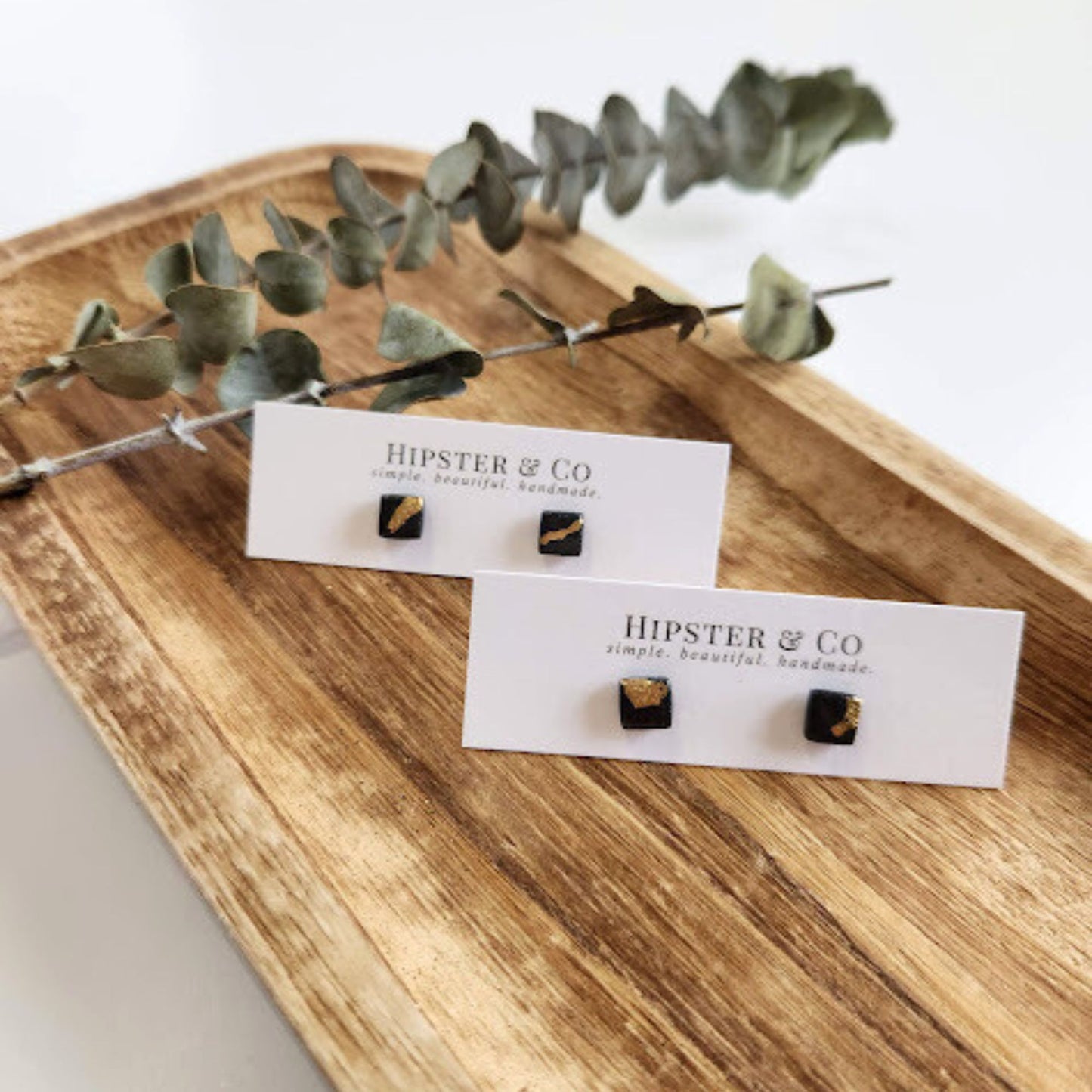Slate Grey and Gold Square Stud Earrings